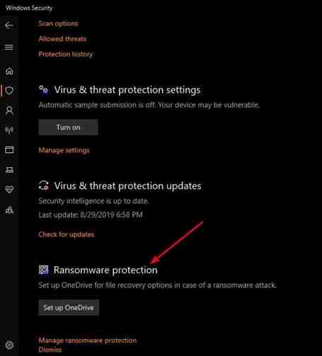 Omogući Ransomware zaštitu Windows Zaštita od virusa zaštite od prijetnji Ransomware zaštitom